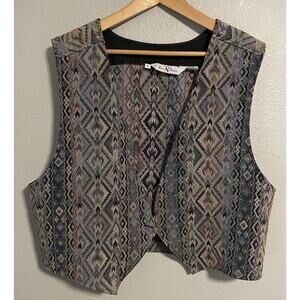 Vintage Bar N None Womens Vest XL Aztec Tapestry Cropped Open Southwestern FLAW